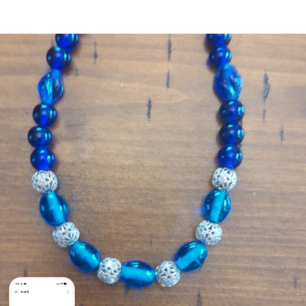 Elegant Blue and Silver Beaded Necklace